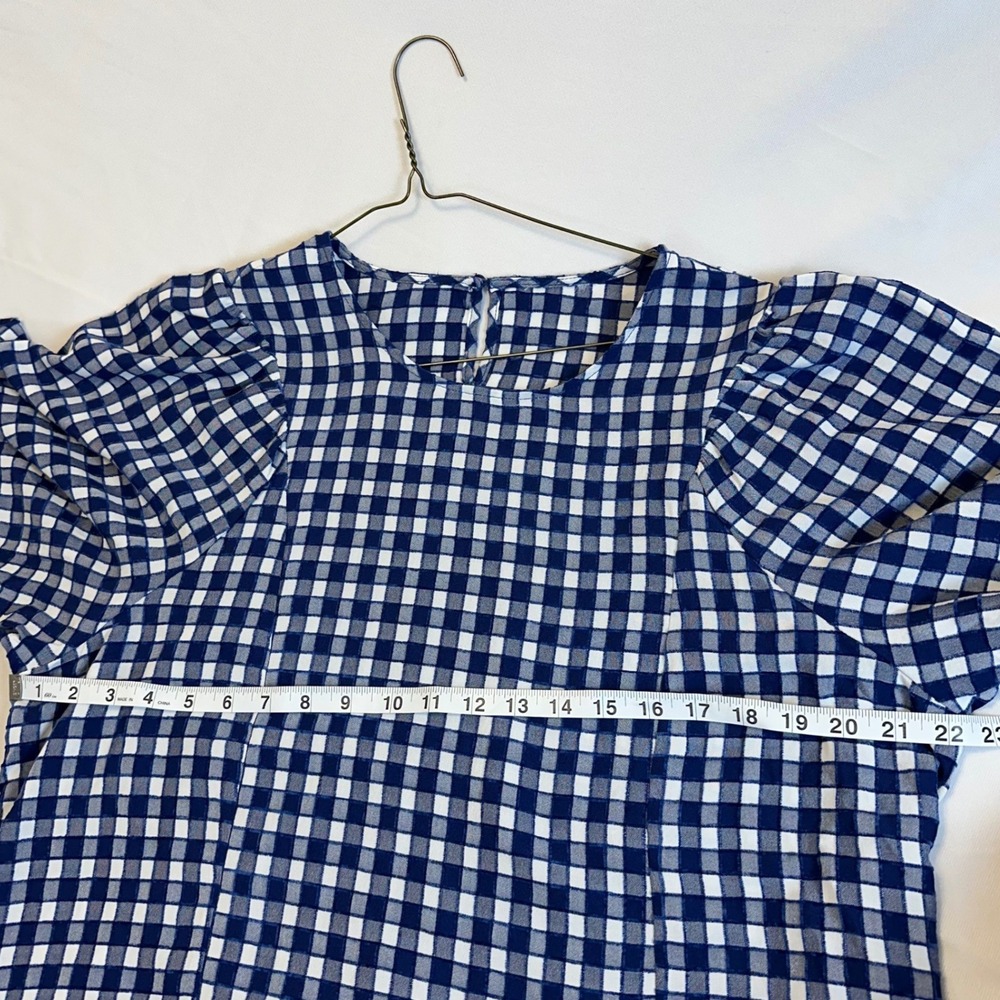 Blue White Gingham Cottagecore Puff Sleeve Blouse Top Large Oversized or XL - Picture 9 of 10